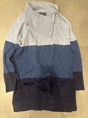 Jeanne Pierre | Color Block Sweater Dress | Asymmetric Zip Collar | 100% Cotton